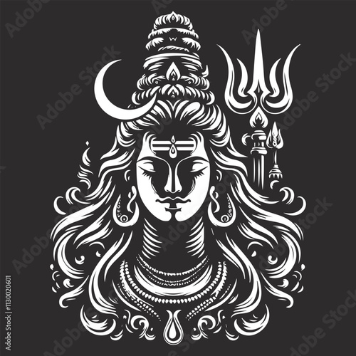 Lord Shiva Hindu God Silhouette white Background 