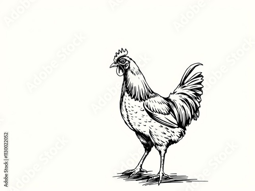 Realistic hand-drawn vector illustration of a majestic rooster and hen, perfect for farm-themed designs and products, illustration, poultry photo