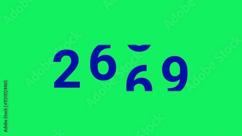 Happy New Year 2025 motion graphics featuring a green screen. Numbers slide up and down smoothly, with 2025 prominently displayed in navy. Celebrating the New Year photo