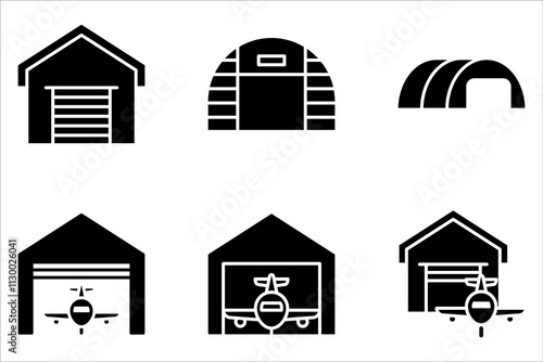 Hangar icons set. Simple set of hangar vector icons on white background