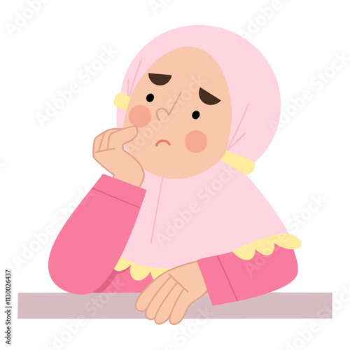Illustration of a hijab girl daydreaming