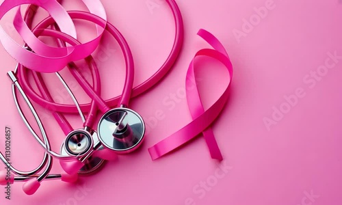 Pink Ribbon and Stethoscope: Breast Cancer Awareness photo