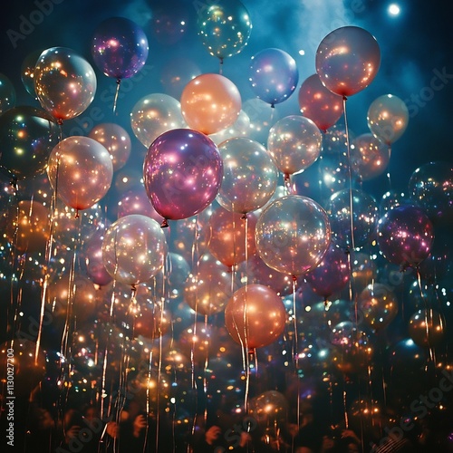 Iridescent Balloons and Cascading Ribbons Celebrate the New Year s Eve photo