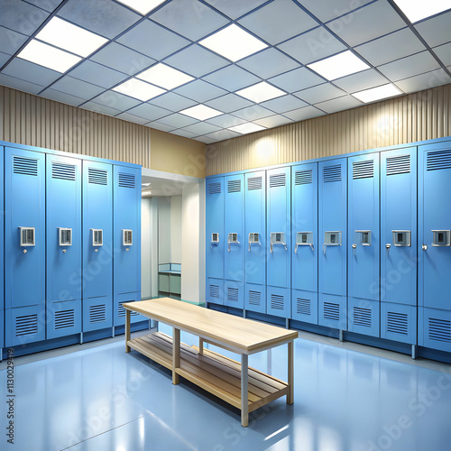 A hospital locker room featuring organized rows of lockers,