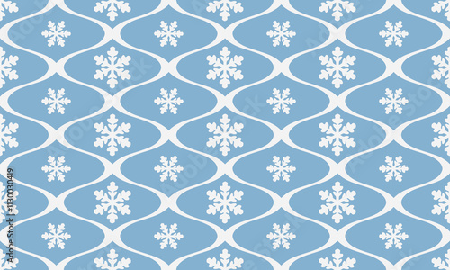 Vector simple twocolor seamless christmas geometric blue pastel pattern of shapes with white snowflakes