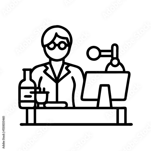 woman working in a lab icon, womens day line art, women’s day icon - simple black line art icon of woman working in a lab, symbolizing womens day celebrations  womens day vector art 