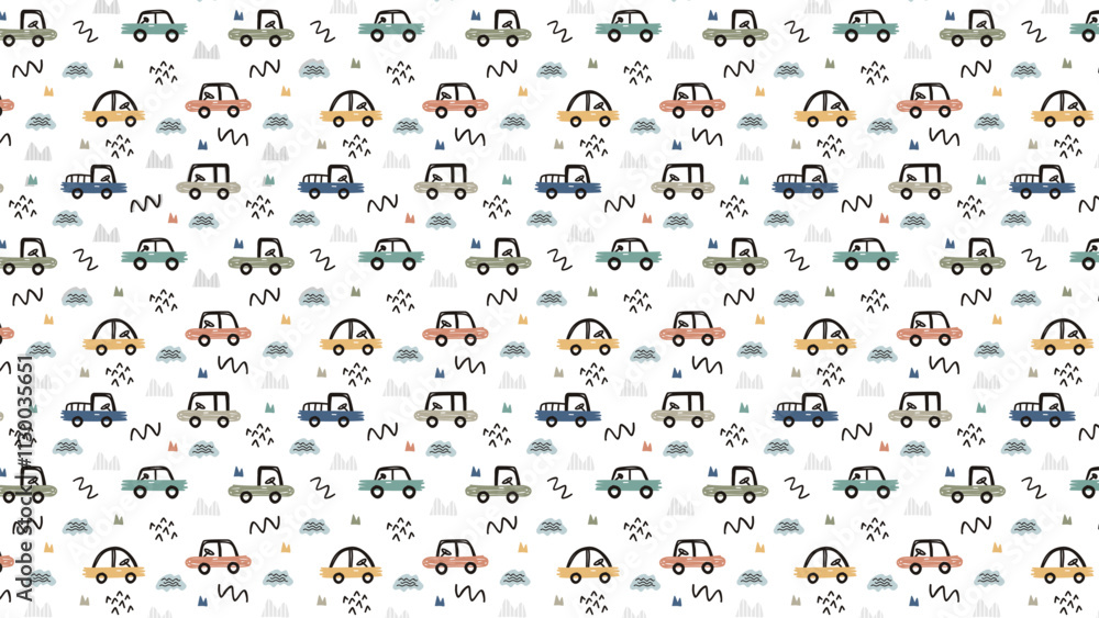 Obraz premium Cute car seamless pattern hand drawn background design