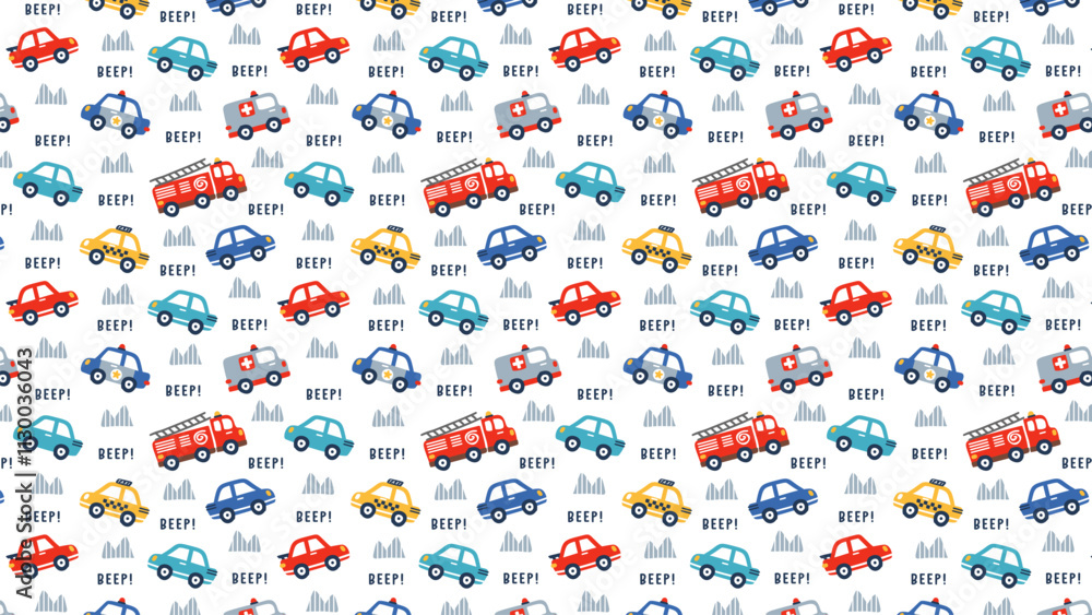 Fototapeta premium Transport car seamless pattern kids hand drawn background design