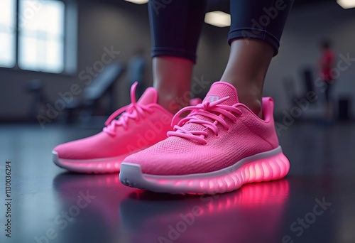 Pair of new pink sneakers, sport shoes photo