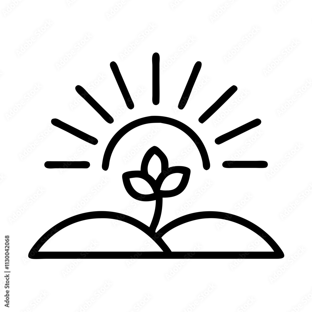 Obraz premium springtime sunrise icon, spring line art, Spring icon - simple black line art icon of springtime sunrise, symbolizing spring celebrations spring vector art 