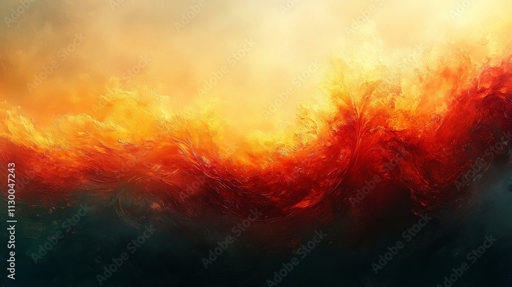 Fototapeta premium Artwork, Impressionism, Sunset, Fire, Brushstroke, Warm Tones, Texture, Skyline, Landscape, Cloudy, Twilight, Emotional, Vibrant Colors, T