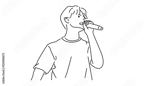 line art of singer posing with microphone vector illustration