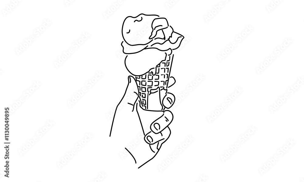 Fototapeta premium line art of hand holding ice cream illustration