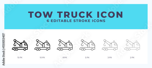 Tow truck line icon for websites and apps. Vector illustration with editable stroke.