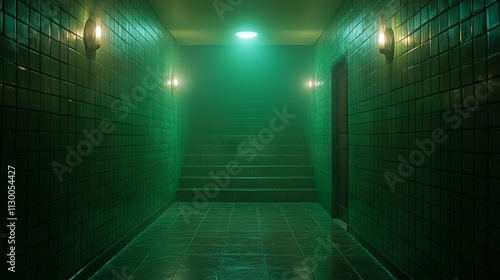 A long, empty corridor with a perspective of light at the end, showcasing clean architectural design and a sense of calm within a modern building photo