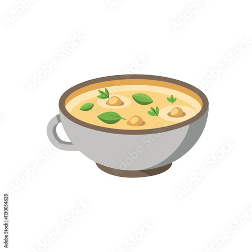 Creamy mushroom soup food meal bowl isolated flat vector illustration on white background