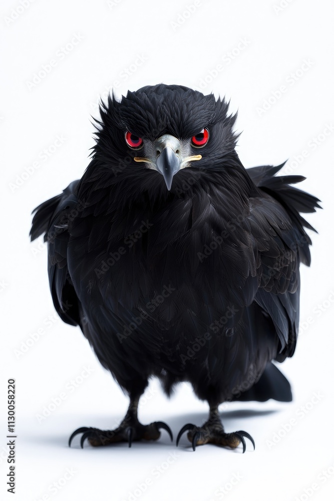 Fototapeta premium Black Bird with Striking Red Eyes Staring Directly at Camera