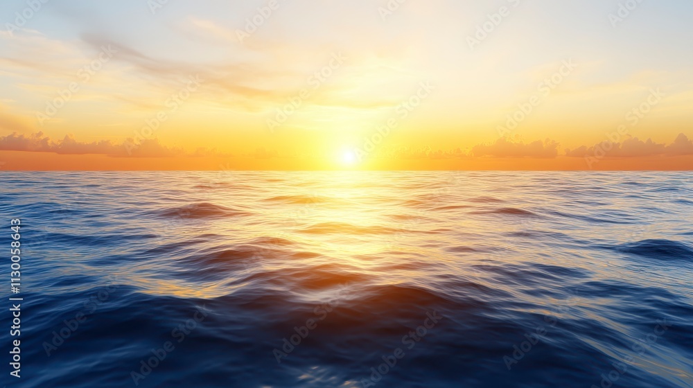 Fototapeta premium Golden Sunset Ocean Horizon Calm Sea Peaceful Waterscape