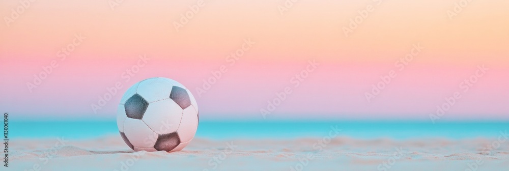 Fototapeta premium Pastel Coastal Football on Sand at Dusk Minimalist Beach Sports