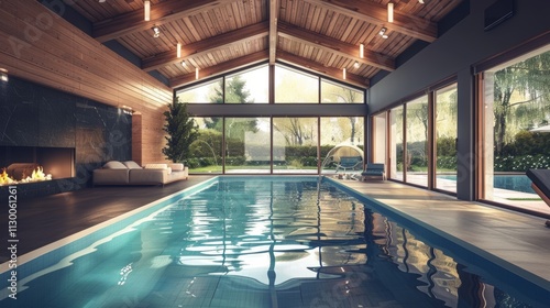 Wallpaper Mural Modern indoor swimming pool with stylish design elements and large skylights for natural light Torontodigital.ca