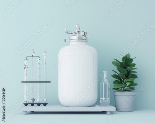 Detailed rendering of a laboratory thermocouple setup, minimalist and modern, grayscale tones photo