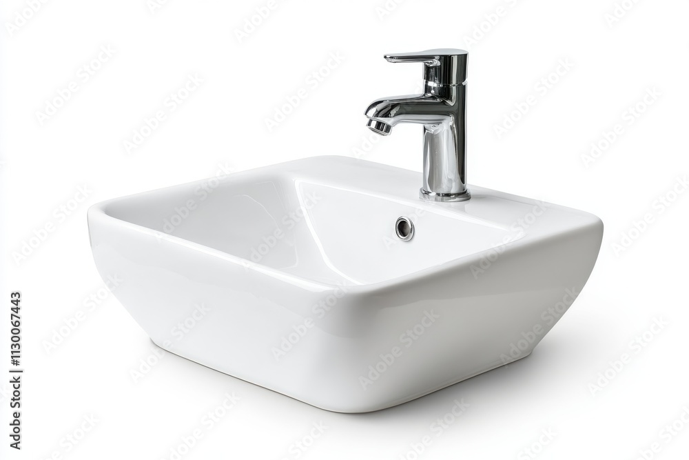 Fototapeta premium ceramic sink and faucet isolated on white background