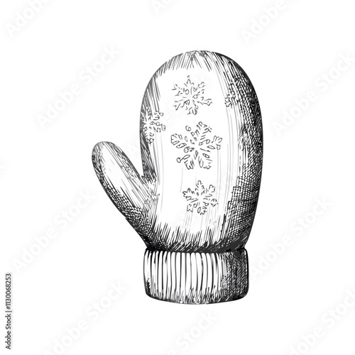 Christmas Mitten Sketch Celebration Decoration Winter Event Festival of X-Mas
