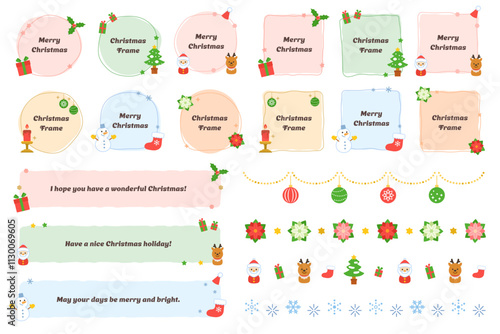 クリスマスのフレームとラインセット　イラスト