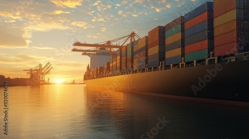 Wallpaper Mural A side view of a cargo ship anchored in a harbor, with containers being unloaded.  Torontodigital.ca