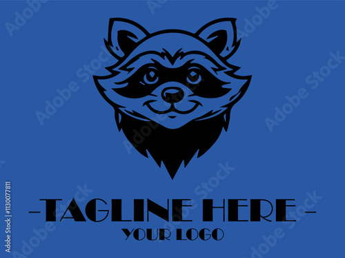 Smiling black raccoon face on blue background, perfect for wildlife posters, childrens books, and naturethemed designs. Cute and eyecatching