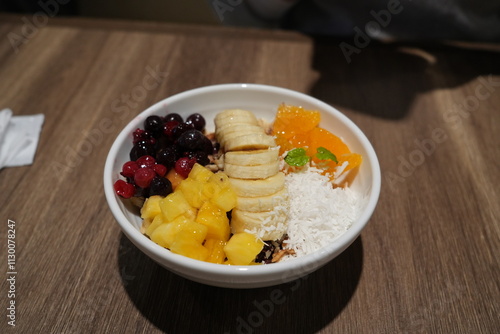 Acai ball. Breakfast treat made from pureed acai berries and other fruits.