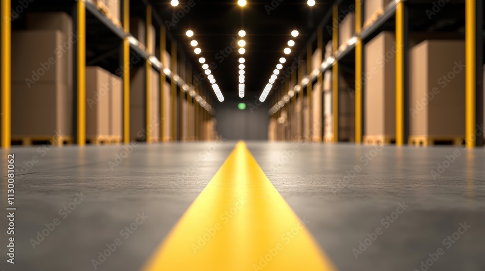 Fototapeta premium Warehouse Security and Cybersecurity Surveillance cameras monitoring a warehouse interior, ensuring the security of goods and preventing theft or unauthorized access.