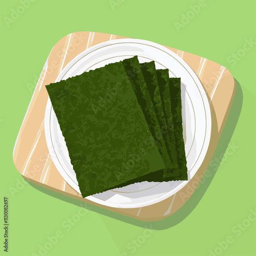 Dried Seaweed dry Nori Sheets Sushi Vector Japanese vector plate ready to eat icon korean bibimbap