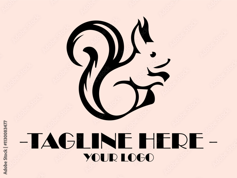 Fototapeta premium Black line drawing of a happy, upright squirrel with a bushy tail perfect for naturethemed designs and childrens illustrations, background and vektor