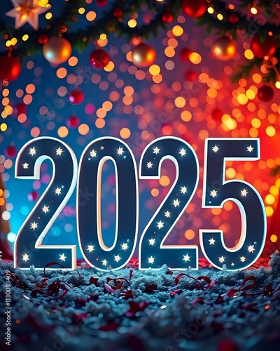 image du nombre 2025 et de décorations pour carte de fête de la nouvelle année  photo