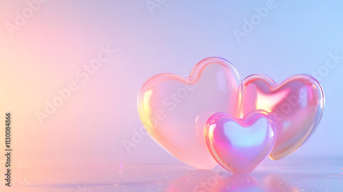 Wallpaper Mural Colorful heart shapes with holographic effect on soft background Torontodigital.ca