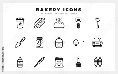 15 Bakery Lineal icons pack. vector illustration.
