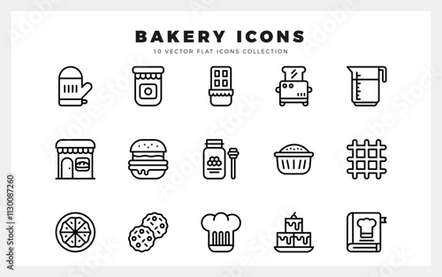 15 Bakery Lineal icons pack. vector illustration.