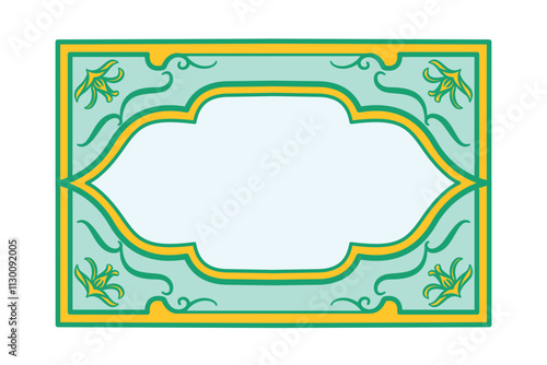Arabic Islamic frame with Arch shape and arabesque motif. Border Template with copy space for Indian, Arabian, Persian wedding invitations, oriental holidays, banner, Ramadan Kareem, Eid Mubarak. 