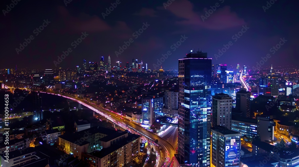 Fototapeta premium Colorful architecture modern night sky with