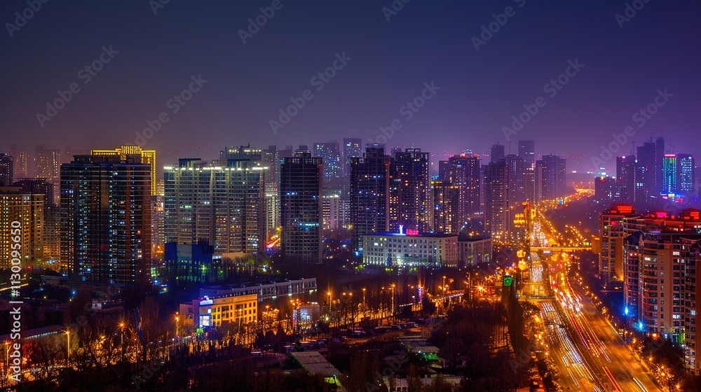 Fototapeta premium Colorful architecture modern night sky with