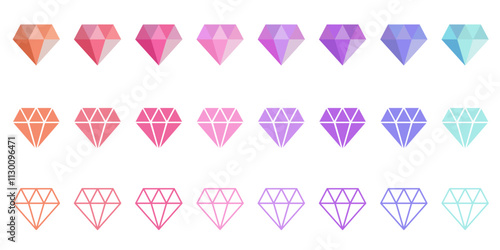 シンプルなダイヤモンドのイラストセット　鉱物・宝石のベクター素材　挿絵　背景イラスト