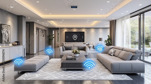 Smart home technology in modern living room.