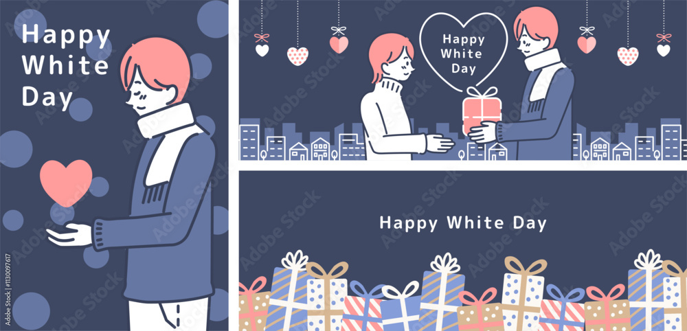 Naklejka premium ホワイトデーテンプレートセット_7