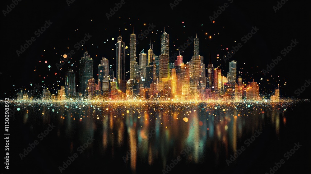 Fototapeta premium Glimmering Metropolis: A Nighttime Cityscape