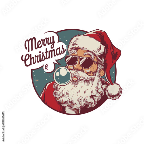 Cool Santa Claus Vintage Illustration with Sunglasses and Holiday Cheer, Retro Santa with Attitude - Perfect for Holiday Cards, Unique Christmas Art Hip Santa Claus in Red Sunglasses