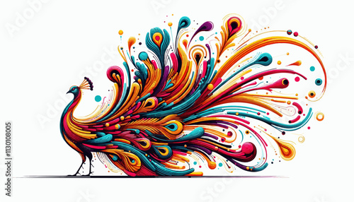Exotic colorful decorative peacock on white