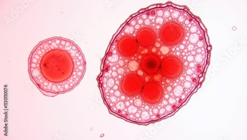 Microscopic View of Red Astaxanthin Cells in a Liquid Medium