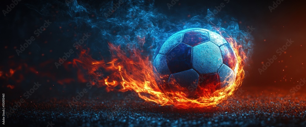 Fototapeta premium Soccer Ball engulfed in Fire and Smoke