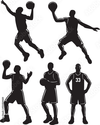 Dynamic Sports Players Basketball, Football, and Soccer Illustrations